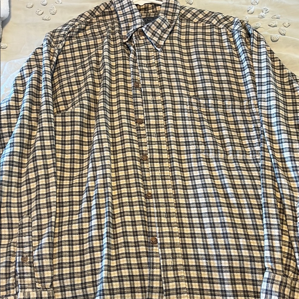 Men's Blue and White Plaid Shirt